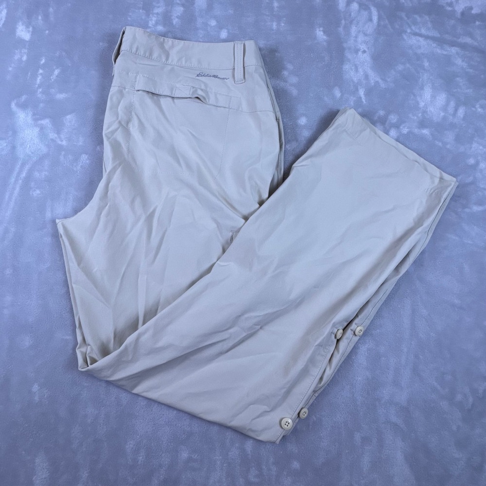 Eddie Bauer First Ascent Roll Up Hiking Cargo Pants Women 12 Beige Stretch Tan